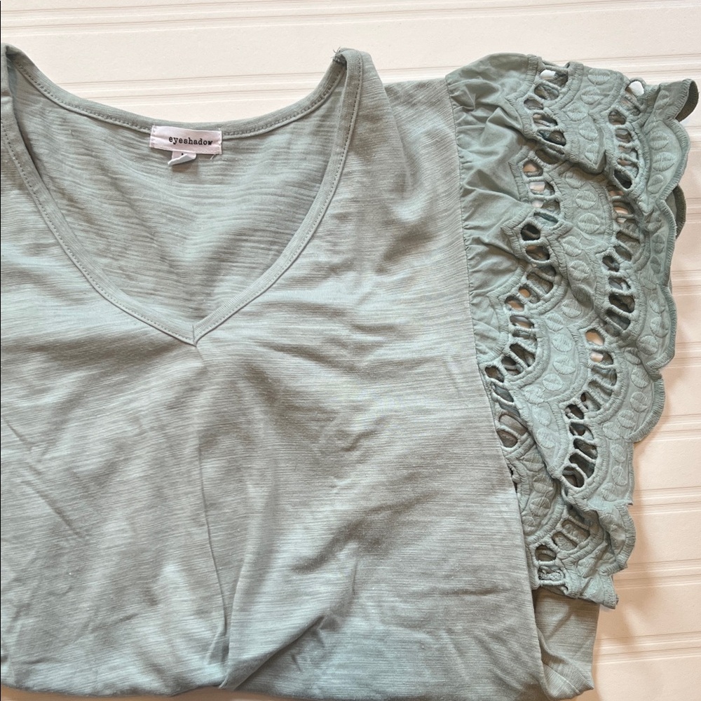 Eyeshadow Soft Blue Top with Detailed Sleeves